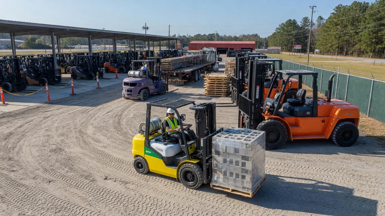 High-quality forklift rental services in Chilton, AL, showcasing electric and diesel models